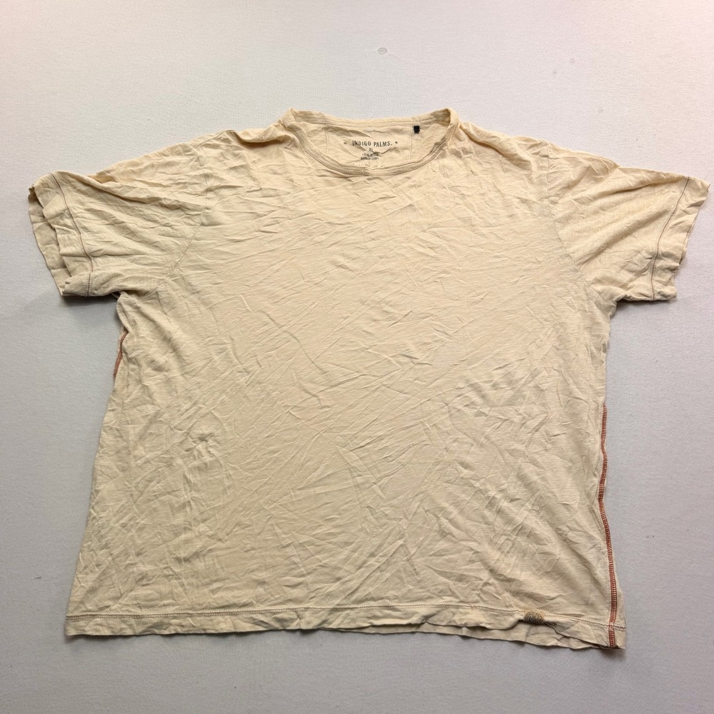Indigo Palms T-Shirt Women Extra Large Beige Excellent Short Sleeve Slub Cotton
